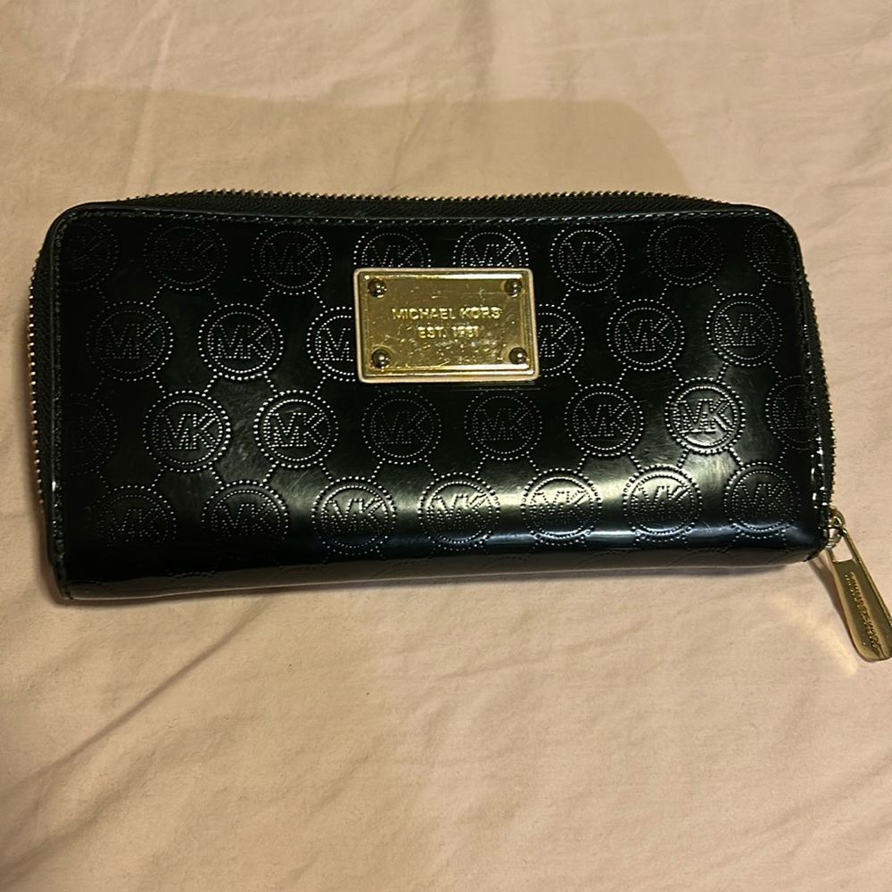 MICHAEL Michael Kors Black Wallet with Gold Accents